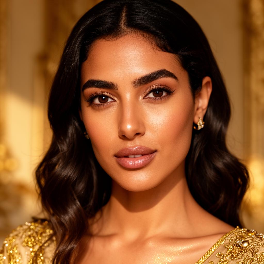 Amina Rahal — Golden-toned glamour portrait