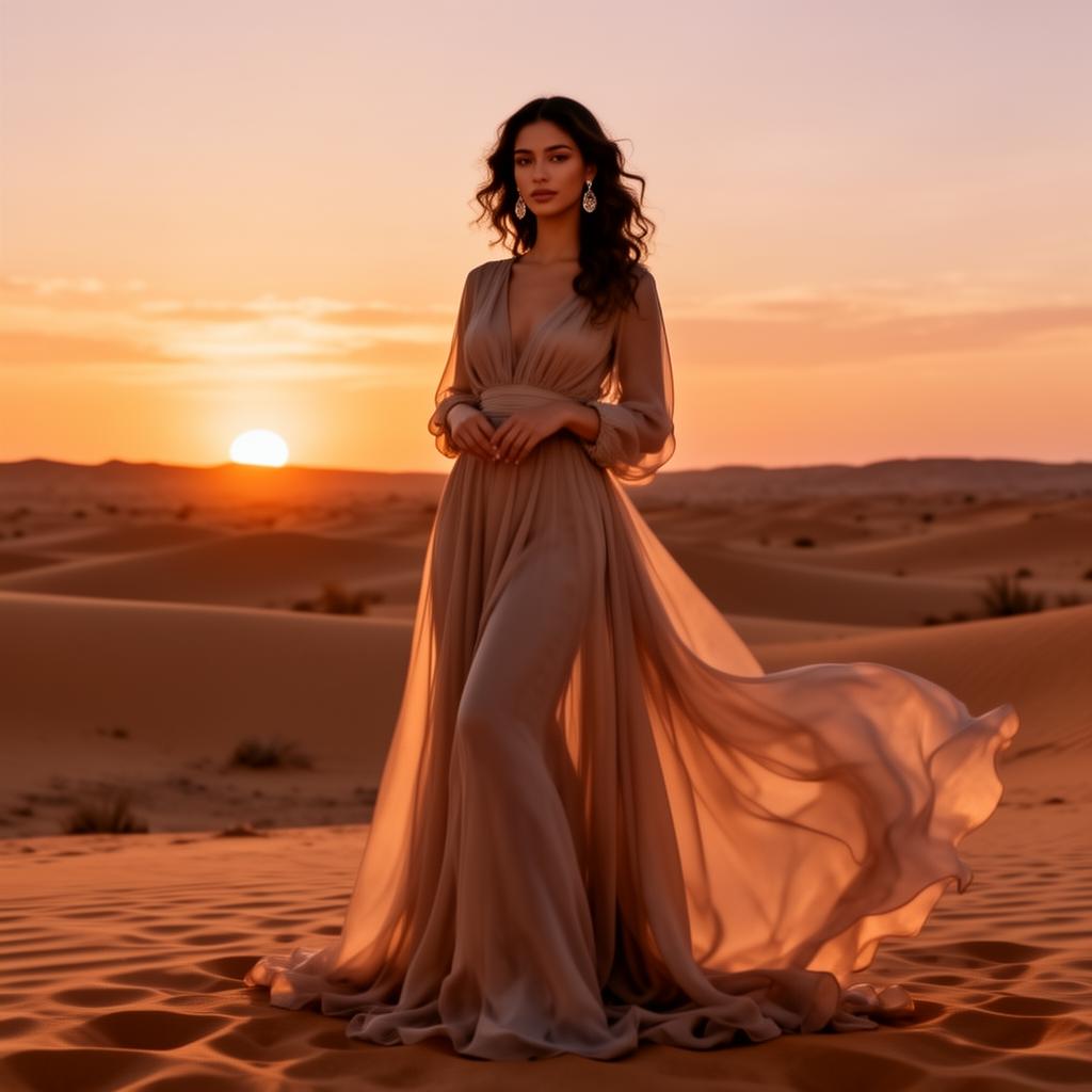 Amina Rahal — Sunset over desert dunes