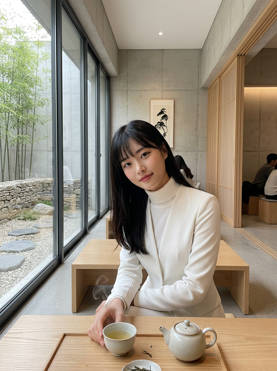 Yuki Nakamura — Relaxed in a modern tea house